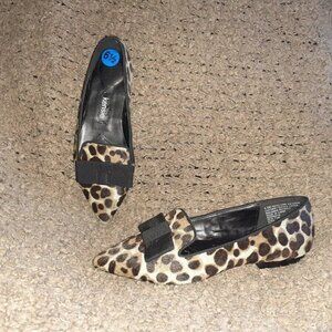 KENSIE-Leopard Pattern Calf Hair Ballet Flats-Ribbon Bow-Sz 6.5-Near Mint